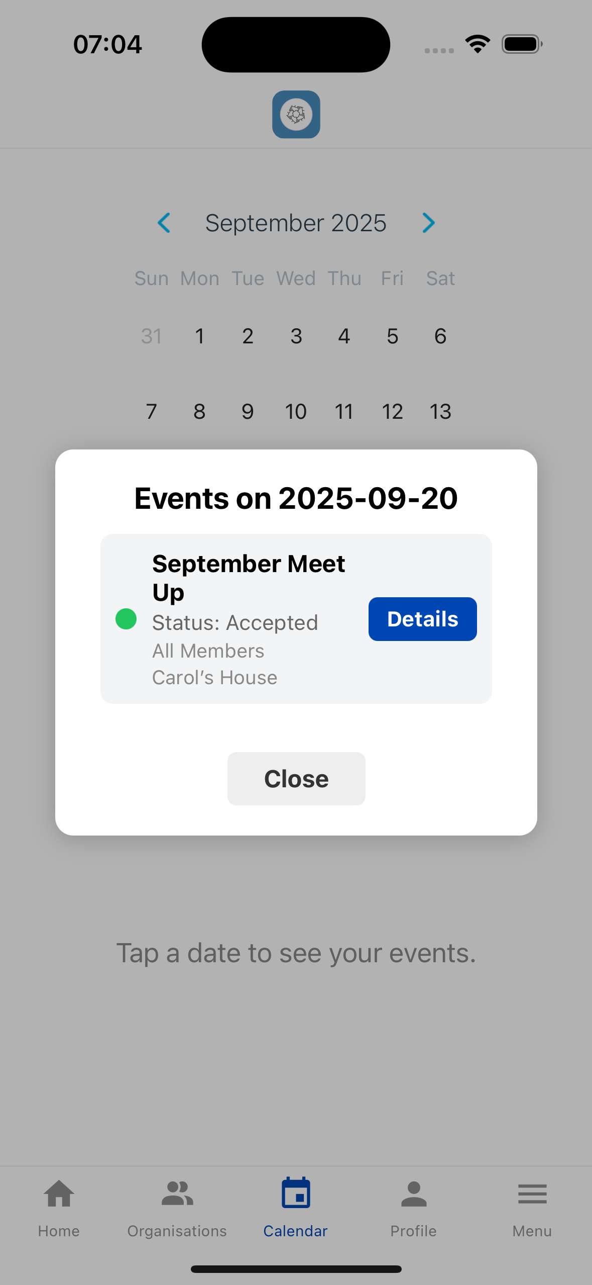 The Society App - Calendar View