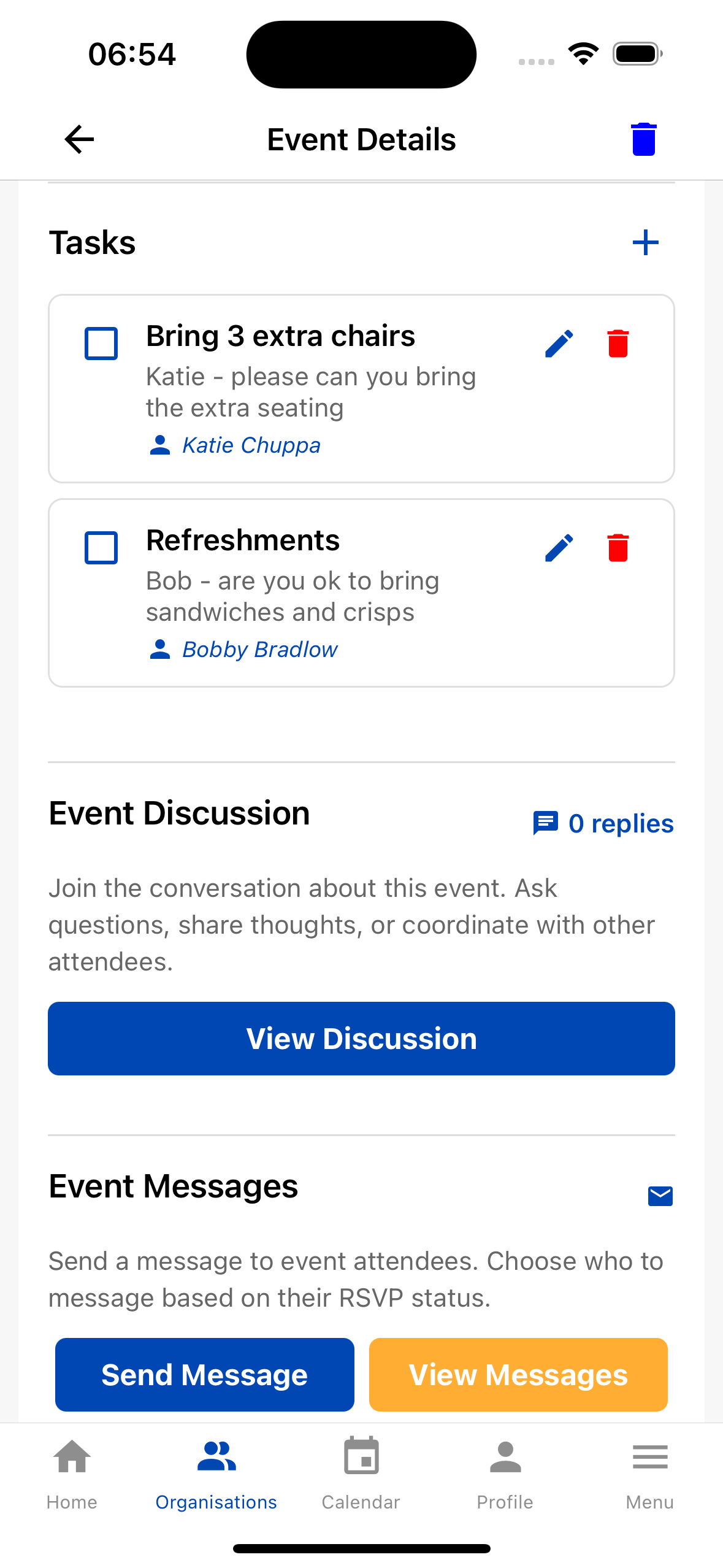 The Society App - Event Tasks