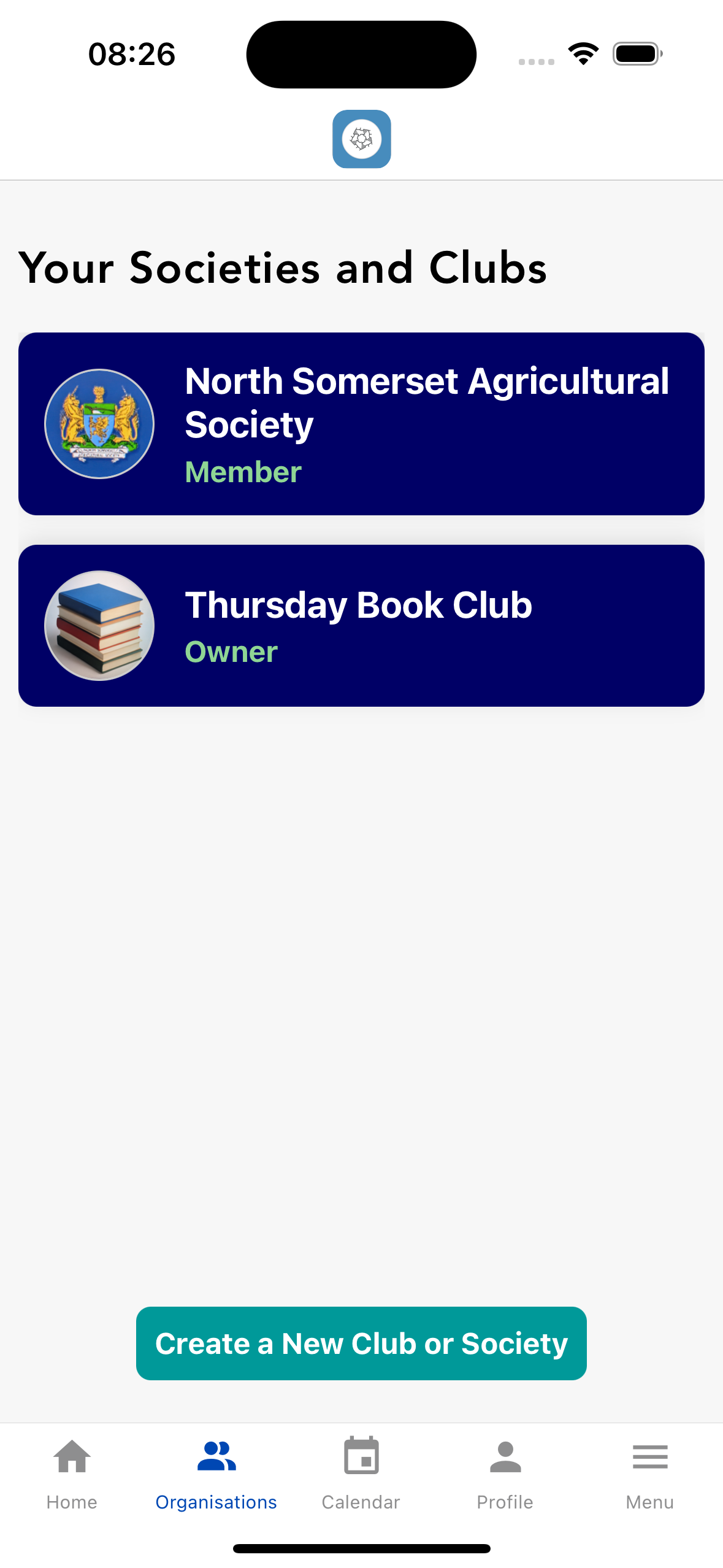 The Society App - Organisation List